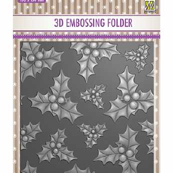 Nellies 3D Embossing Folder Holly leaves