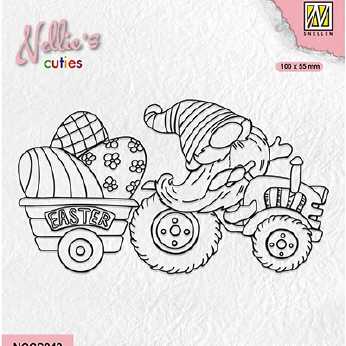 Nellie´s Clearstamp Easter Gnom on Tractor